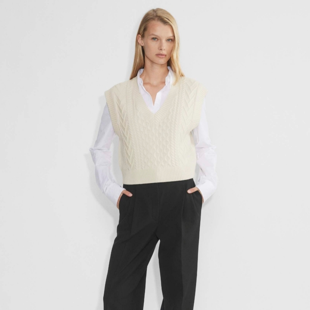 Babaton Emporia Vest Merino Wool Sweater Vest Beige Bone Cream Birch XS - Picture 3 of 11
